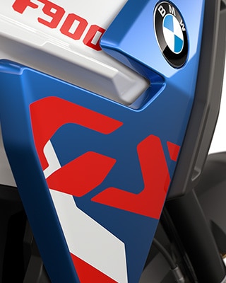 The distinctive GS logo on the F 900 GS from BMW Motorrad